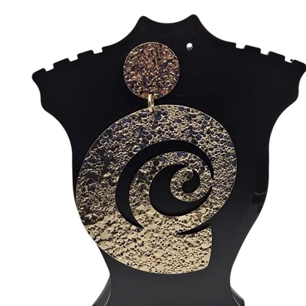 NWT PrettyLittleThing Gold Textured Swirl Disk Statement Earrings Drop Dangle - Picture 6 of 16